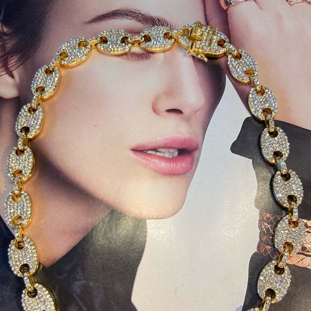 Gold Plated Crystal Hip Hop Necklace Statement - Picture 4 of 7